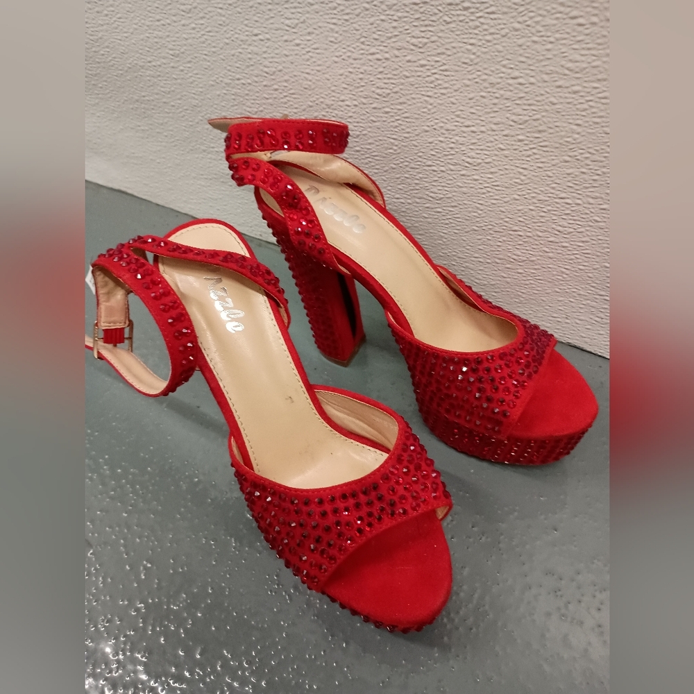 Ruby Red Sparkling Heels Pazzle Size 10 - image 1